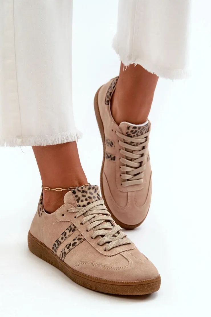 Online Zazoo N1068 Zamszowe Niskie Sneakersy Damskie Beżowe Beżowy