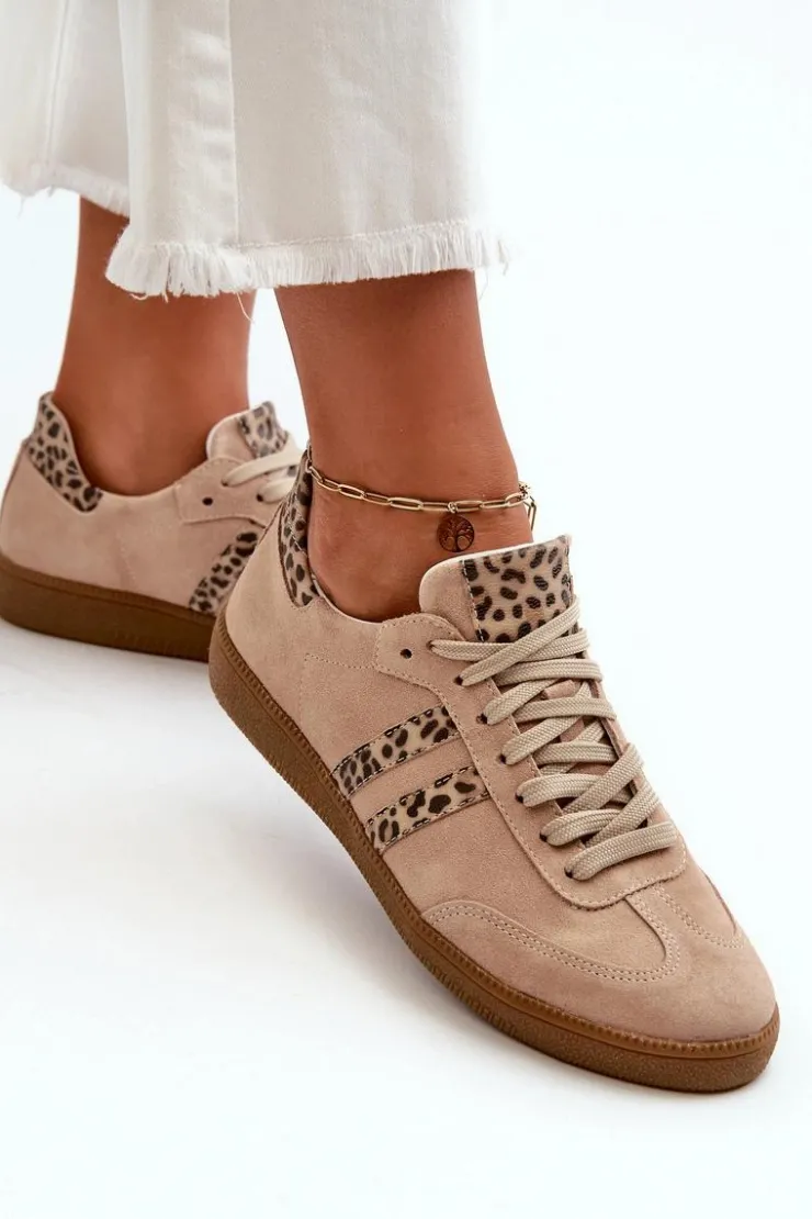 Online Zazoo N1068 Zamszowe Niskie Sneakersy Damskie Beżowe Beżowy