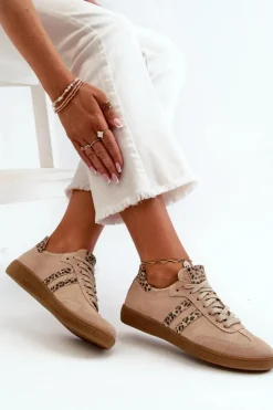 Online Zazoo N1068 Zamszowe Niskie Sneakersy Damskie Beżowe Beżowy