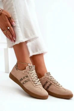 Online Zazoo N1068 Zamszowe Niskie Sneakersy Damskie Beżowe Beżowy