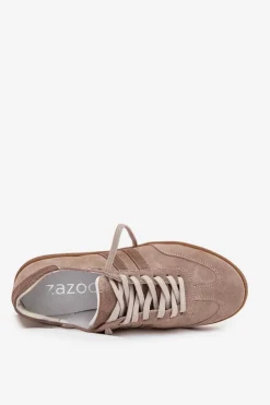 Clearance Zazoo N1068 Zamszowe Niskie Sneakersy Damskie Ciemnobeżowe Beżowy