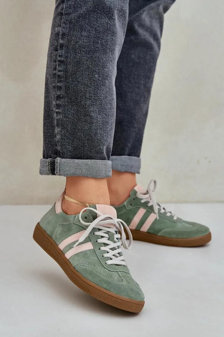 Zazoo Sneakersy Damskie*N1068 Zamszowe Niskie Sneakersy Damskie Zielone Zielony