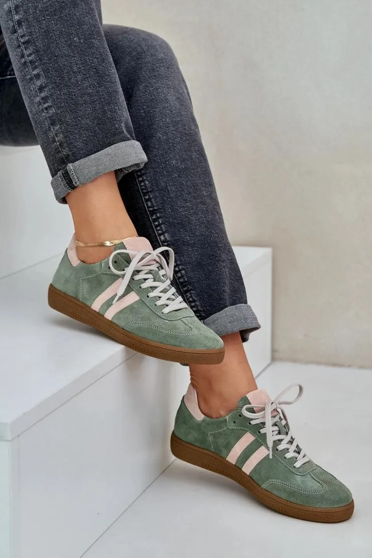 Zazoo Sneakersy Damskie*N1068 Zamszowe Niskie Sneakersy Damskie Zielone Zielony