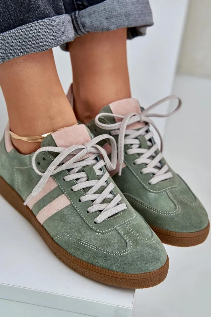 Zazoo Sneakersy Damskie*N1068 Zamszowe Niskie Sneakersy Damskie Zielone Zielony