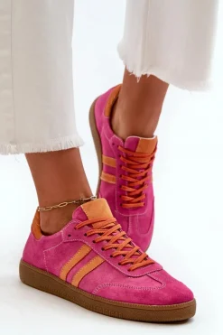 Damskie Zazoo N1068 Zamszowe Niskie Sneakersy Damskie Fuksja