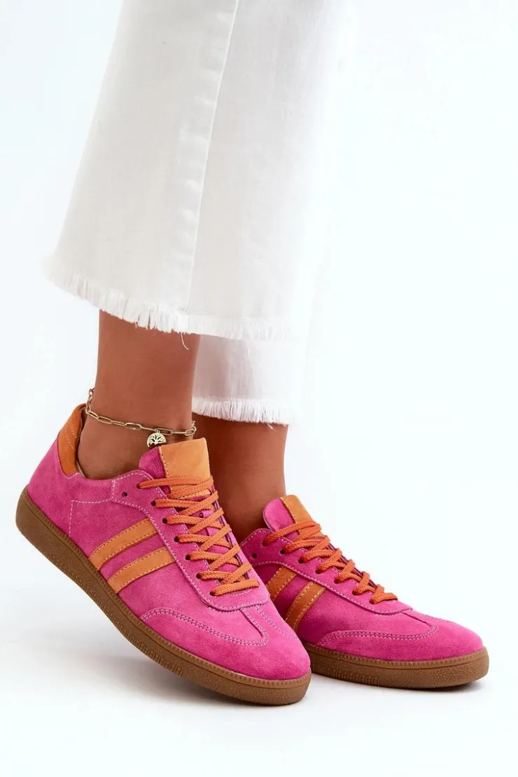 Damskie Zazoo N1068 Zamszowe Niskie Sneakersy Damskie Fuksja