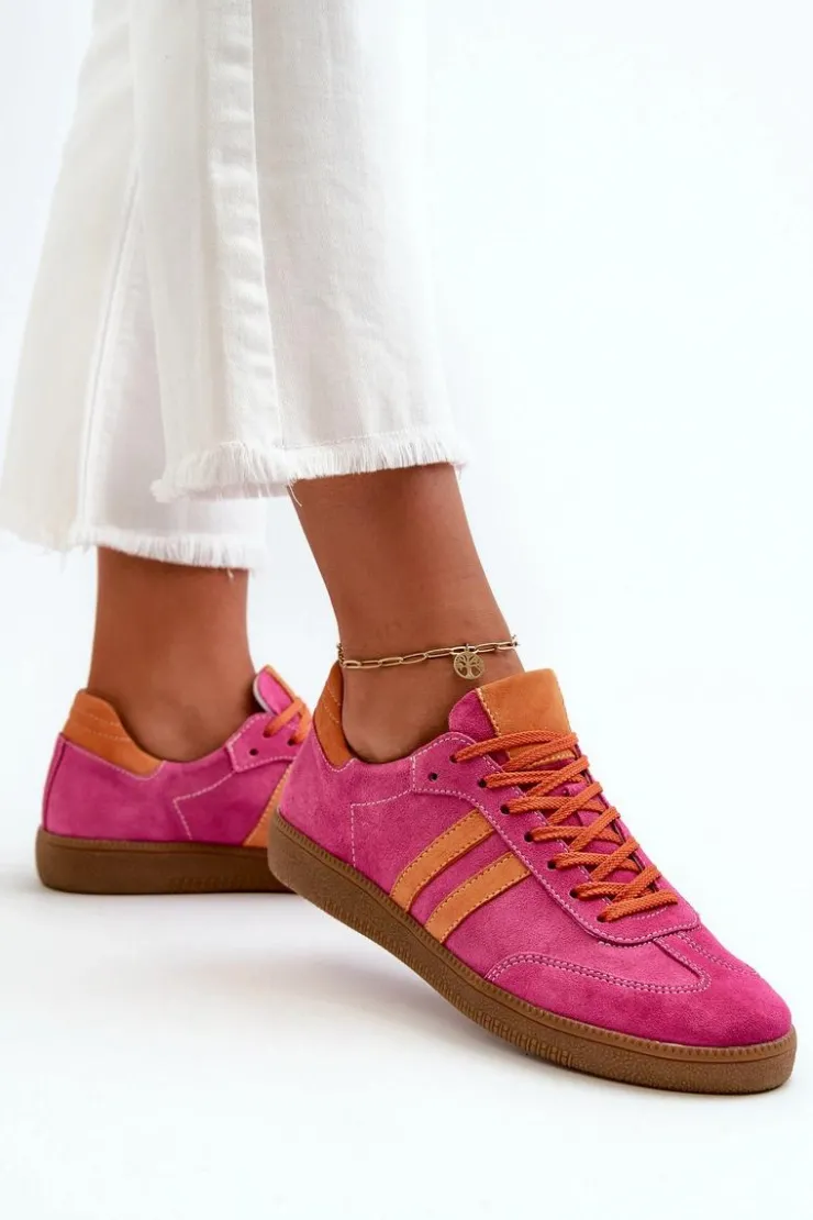 Damskie Zazoo N1068 Zamszowe Niskie Sneakersy Damskie Fuksja