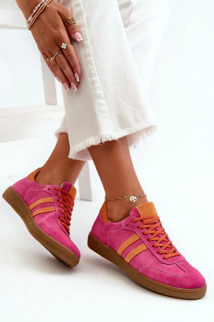 Damskie Zazoo N1068 Zamszowe Niskie Sneakersy Damskie Fuksja