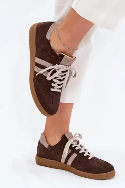 Damskie Zazoo N1068 Zamszowe Niskie Sneakersy Damskie Czekoladowe