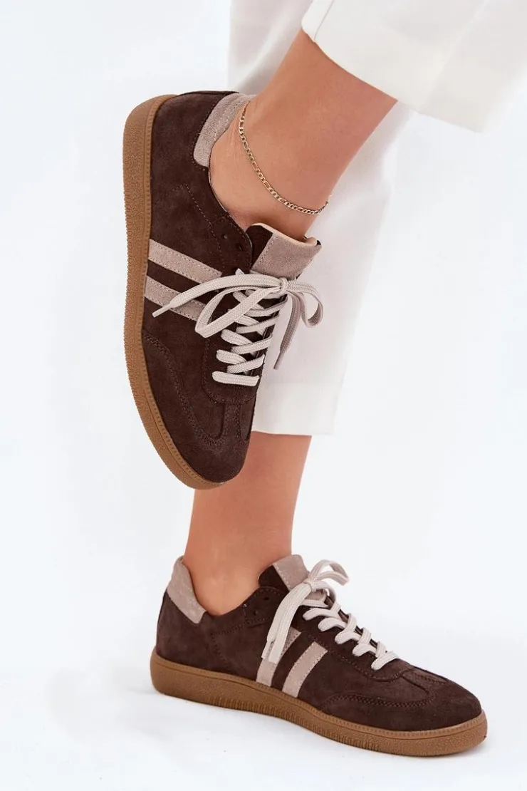 Damskie Zazoo N1068 Zamszowe Niskie Sneakersy Damskie Czekoladowe
