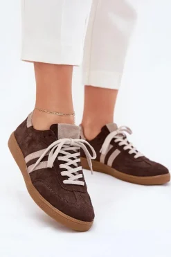 Damskie Zazoo N1068 Zamszowe Niskie Sneakersy Damskie Czekoladowe