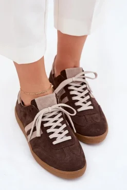 Damskie Zazoo N1068 Zamszowe Niskie Sneakersy Damskie Czekoladowe
