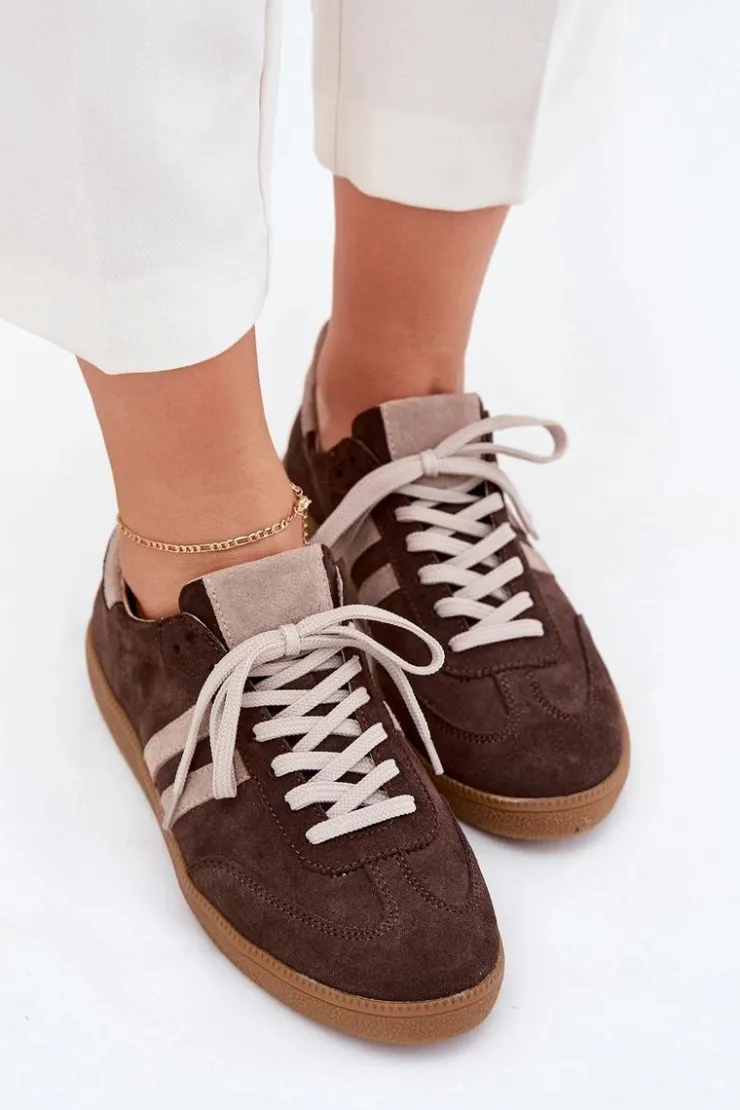 Damskie Zazoo N1068 Zamszowe Niskie Sneakersy Damskie Czekoladowe