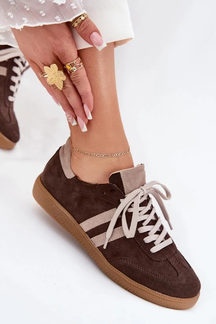Damskie Zazoo N1068 Zamszowe Niskie Sneakersy Damskie Czekoladowe