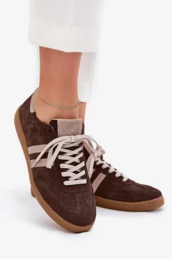 Damskie Zazoo N1068 Zamszowe Niskie Sneakersy Damskie Czekoladowe