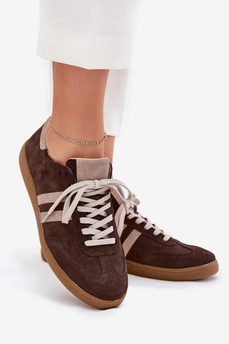 Damskie Zazoo N1068 Zamszowe Niskie Sneakersy Damskie Czekoladowe