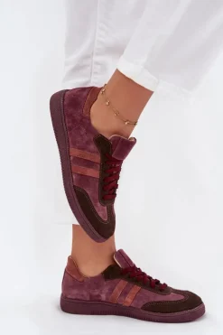 Zazoo Sneakersy Damskie*N1068 Zamszowe Niskie Sneakersy Damskie Bordowe Czerwony