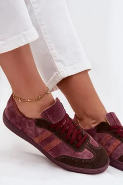 Zazoo Sneakersy Damskie*N1068 Zamszowe Niskie Sneakersy Damskie Bordowe Czerwony