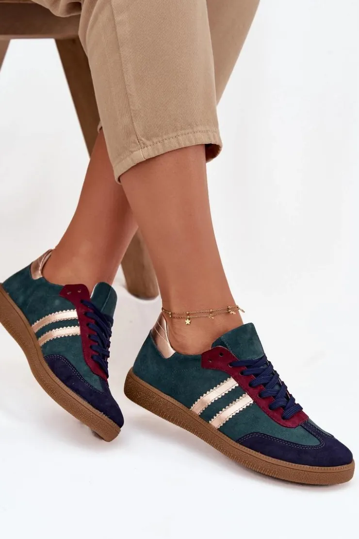 Damskie Zazoo N1068 Zamszowe Niskie Sneakersy Damskie Butelkowa Zieleń