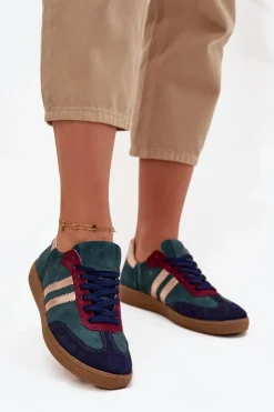 Damskie Zazoo N1068 Zamszowe Niskie Sneakersy Damskie Butelkowa Zieleń