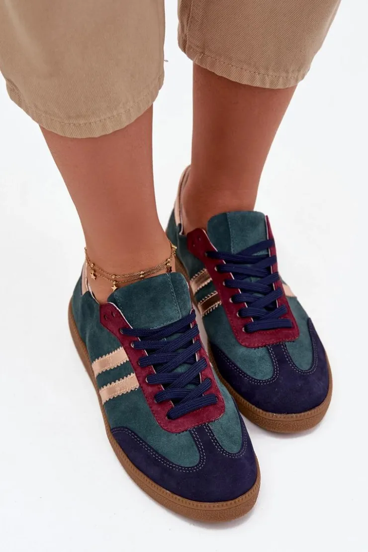 Damskie Zazoo N1068 Zamszowe Niskie Sneakersy Damskie Butelkowa Zieleń