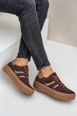Hot Zazoo N1176 Zamszowe Sneakersy Na Platformie Panterka Czekoladowe Brązowy