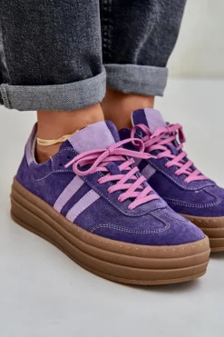 Clearance Zazoo N1068S4 Damskie Zamszowe Sneakersy Na Platformie Ciemnofioletowe Fioletowy