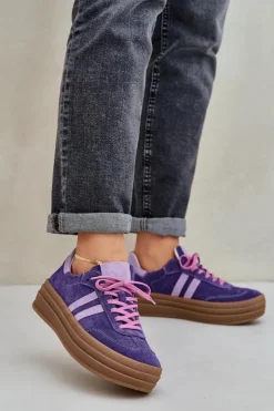 Clearance Zazoo N1068S4 Damskie Zamszowe Sneakersy Na Platformie Ciemnofioletowe Fioletowy