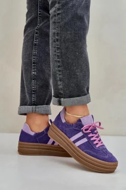 Clearance Zazoo N1068S4 Damskie Zamszowe Sneakersy Na Platformie Ciemnofioletowe Fioletowy