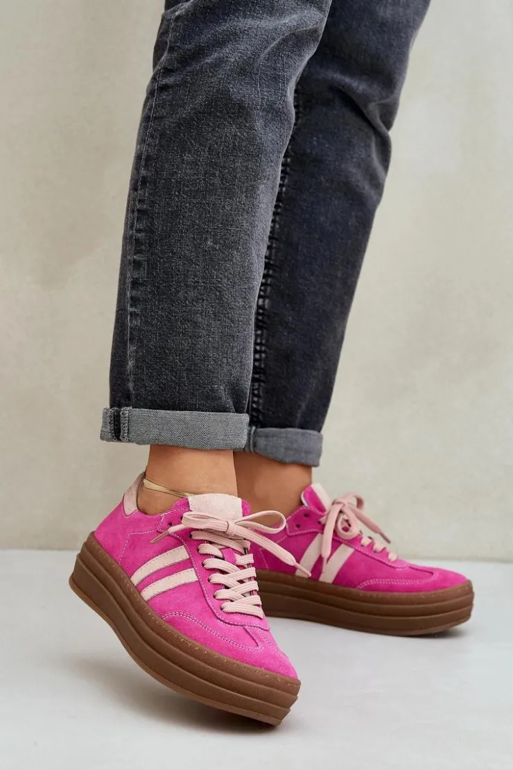 Damskie Zazoo N1068S4 Damskie Zamszowe Sneakersy Na Platformie Fuksja