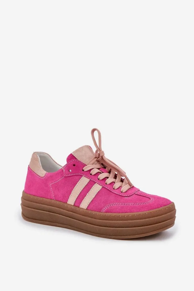 Damskie Zazoo N1068S4 Damskie Zamszowe Sneakersy Na Platformie Fuksja