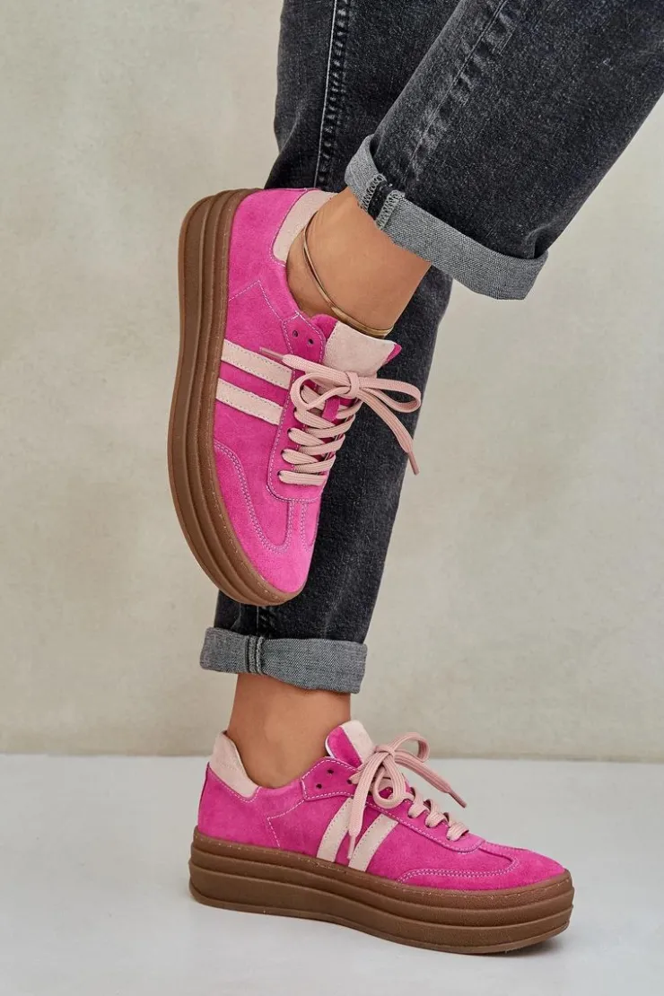 Damskie Zazoo N1068S4 Damskie Zamszowe Sneakersy Na Platformie Fuksja