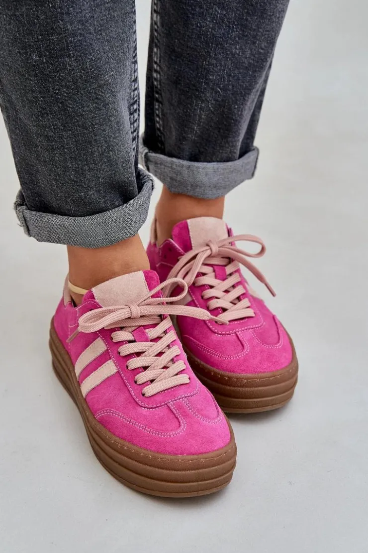 Damskie Zazoo N1068S4 Damskie Zamszowe Sneakersy Na Platformie Fuksja