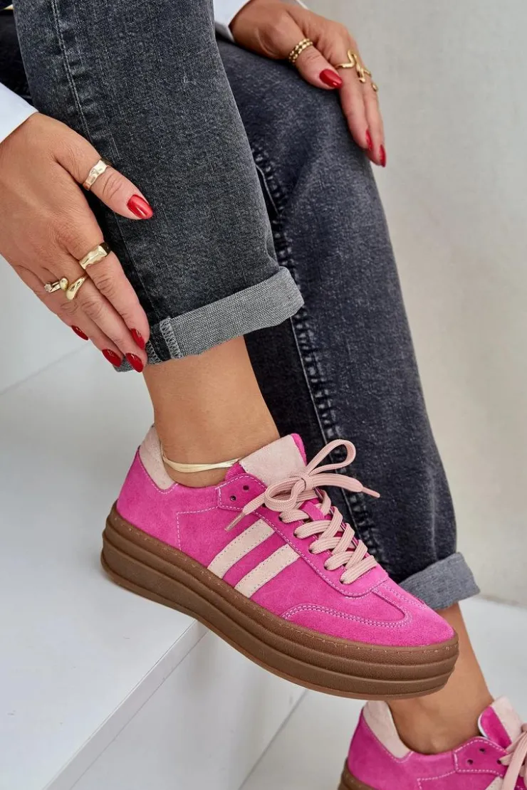 Damskie Zazoo N1068S4 Damskie Zamszowe Sneakersy Na Platformie Fuksja