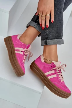 Damskie Zazoo N1068S4 Damskie Zamszowe Sneakersy Na Platformie Fuksja