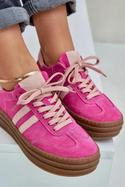 Damskie Zazoo N1068S4 Damskie Zamszowe Sneakersy Na Platformie Fuksja