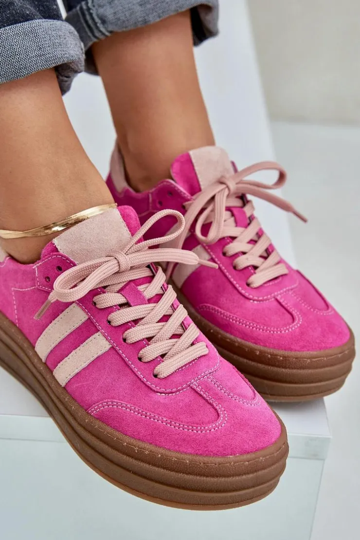 Damskie Zazoo N1068S4 Damskie Zamszowe Sneakersy Na Platformie Fuksja