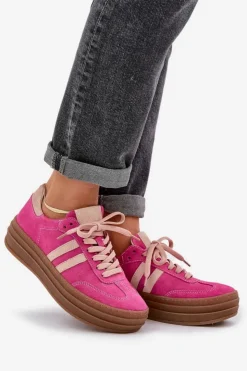 Damskie Zazoo N1068S4 Damskie Zamszowe Sneakersy Na Platformie Fuksja