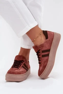 Damskie Zazoo N1068S2 Damskie Zamszowe Sneakersy Na Platformie Brązowe