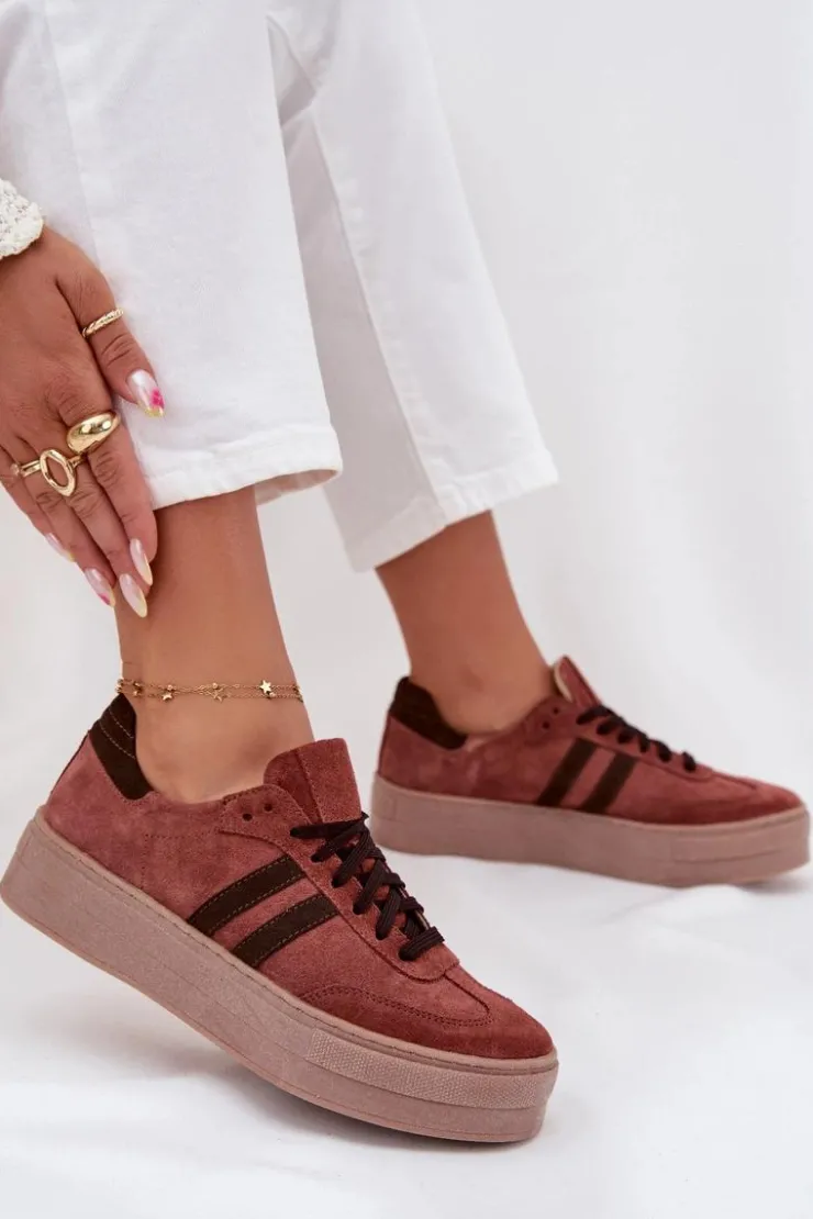Damskie Zazoo N1068S2 Damskie Zamszowe Sneakersy Na Platformie Brązowe