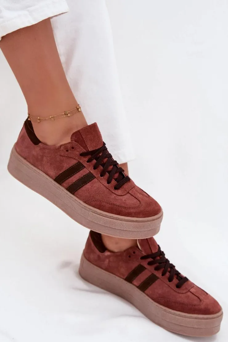 Damskie Zazoo N1068S2 Damskie Zamszowe Sneakersy Na Platformie Brązowe