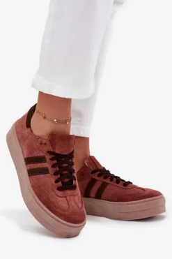 Damskie Zazoo N1068S2 Damskie Zamszowe Sneakersy Na Platformie Brązowe