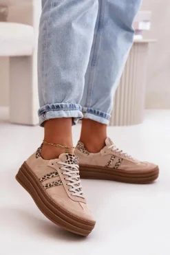 Discount Zazoo N1068S4 Damskie Zamszowe Sneakersy Na Platformie Panterka Różowe Różowy