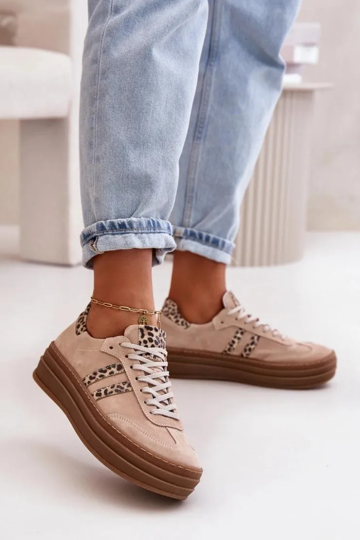 Discount Zazoo N1068S4 Damskie Zamszowe Sneakersy Na Platformie Panterka Różowe Różowy