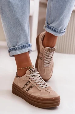 Discount Zazoo N1068S4 Damskie Zamszowe Sneakersy Na Platformie Panterka Różowe Różowy