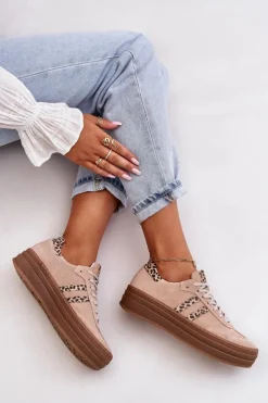 Discount Zazoo N1068S4 Damskie Zamszowe Sneakersy Na Platformie Panterka Różowe Różowy