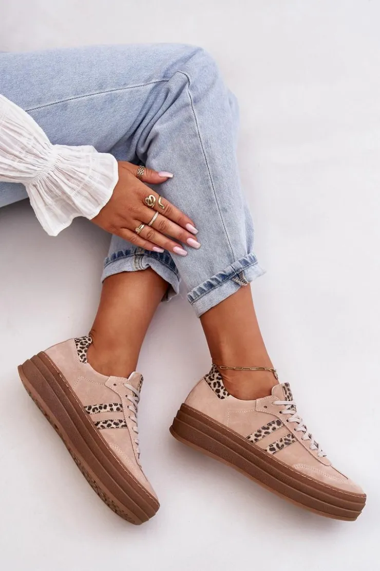 Discount Zazoo N1068S4 Damskie Zamszowe Sneakersy Na Platformie Panterka Różowe Różowy