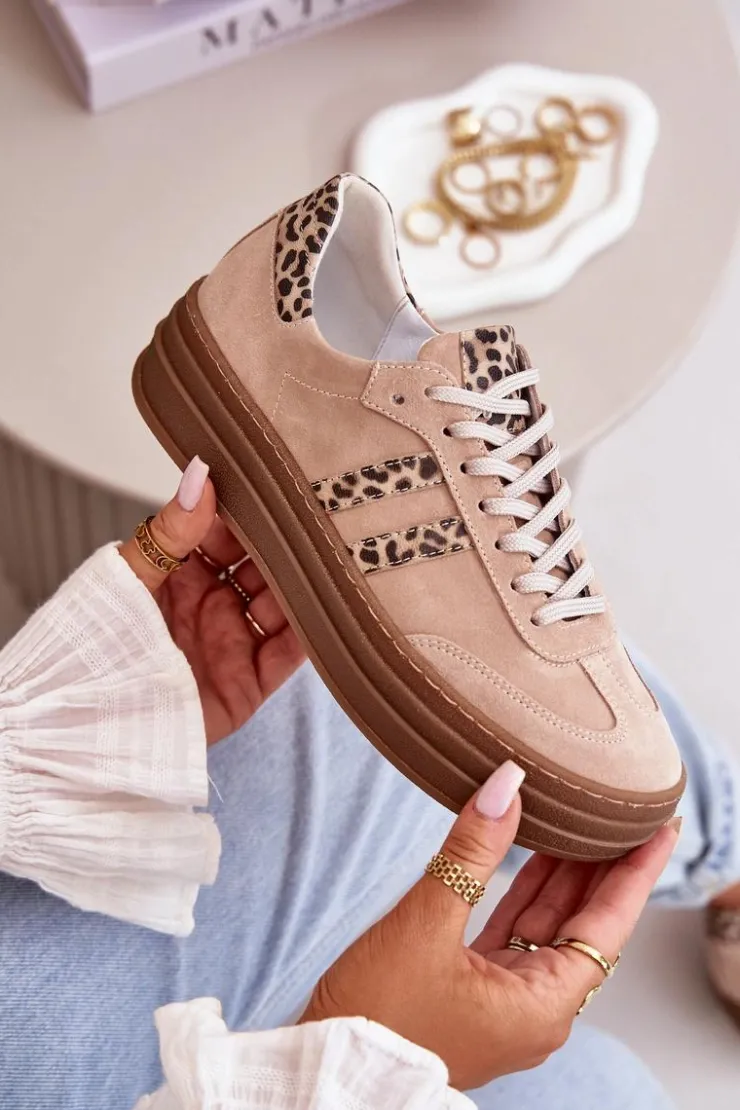 Discount Zazoo N1068S4 Damskie Zamszowe Sneakersy Na Platformie Panterka Różowe Różowy