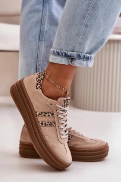 Discount Zazoo N1068S4 Damskie Zamszowe Sneakersy Na Platformie Panterka Różowe Różowy