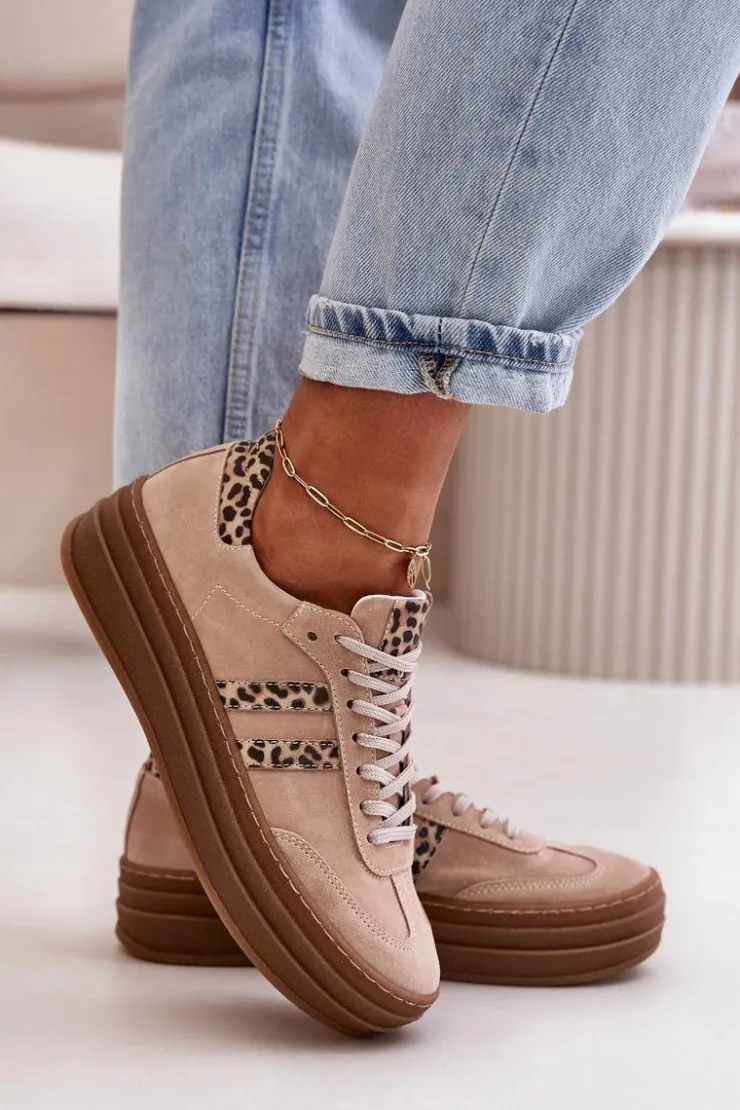 Discount Zazoo N1068S4 Damskie Zamszowe Sneakersy Na Platformie Panterka Różowe Różowy